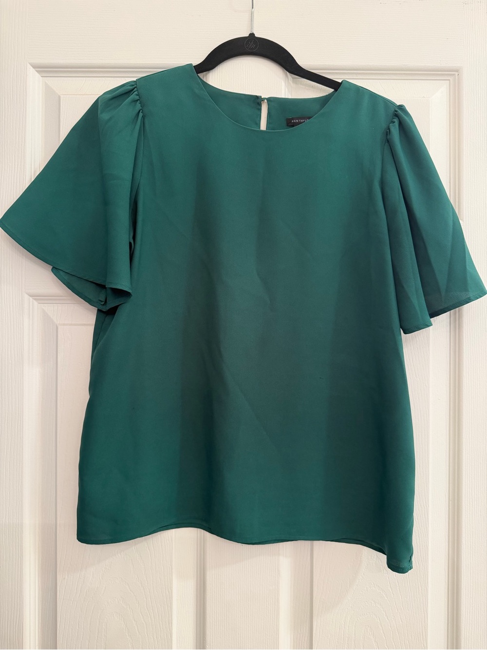 Ann Taylor Teal Flutter-Sleeve Blouse